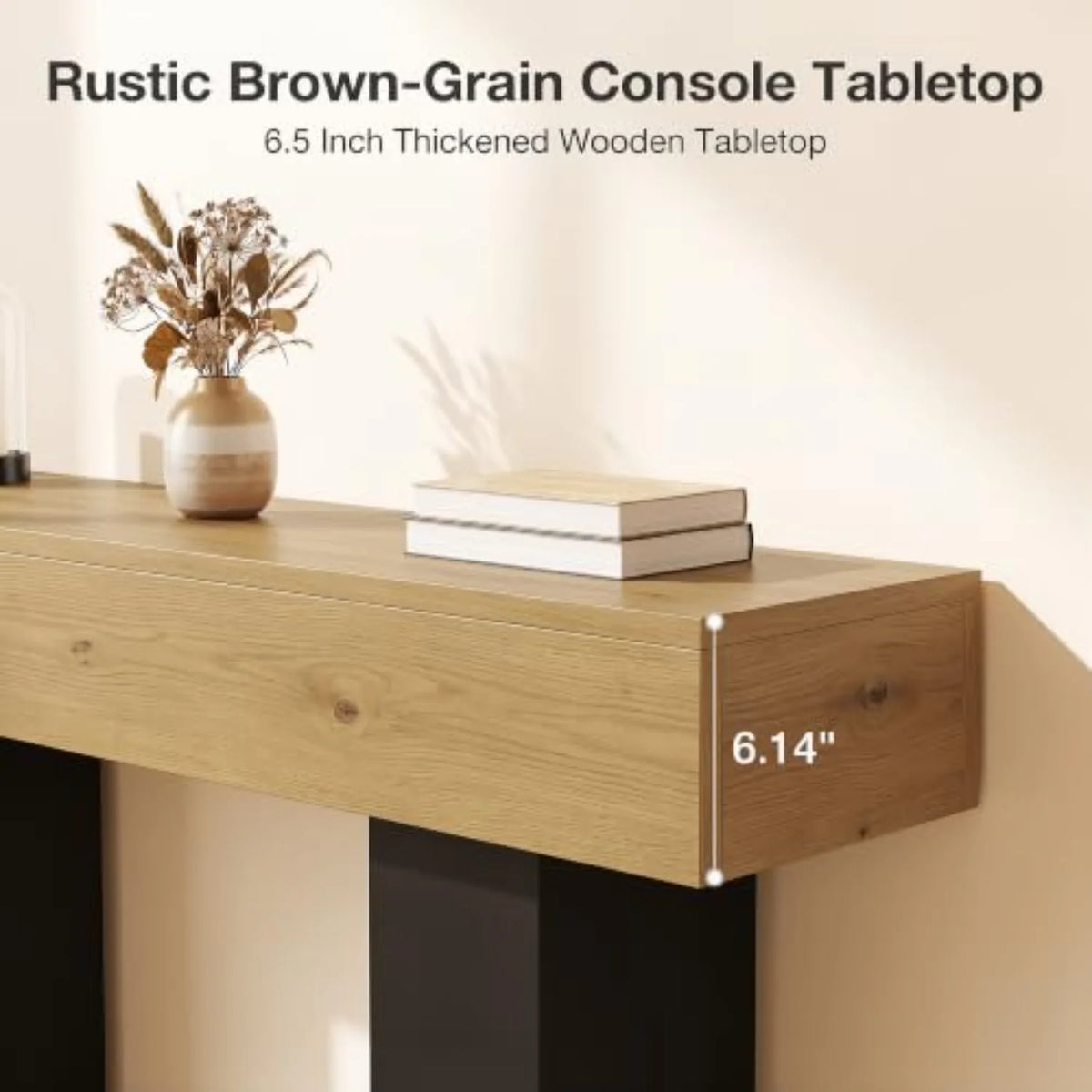 63" Console Table, 2-Tier Entryway/Sofa Table, U-Shaped Base, Brown | Storage Shelf for Baskets & Books; Scratch &