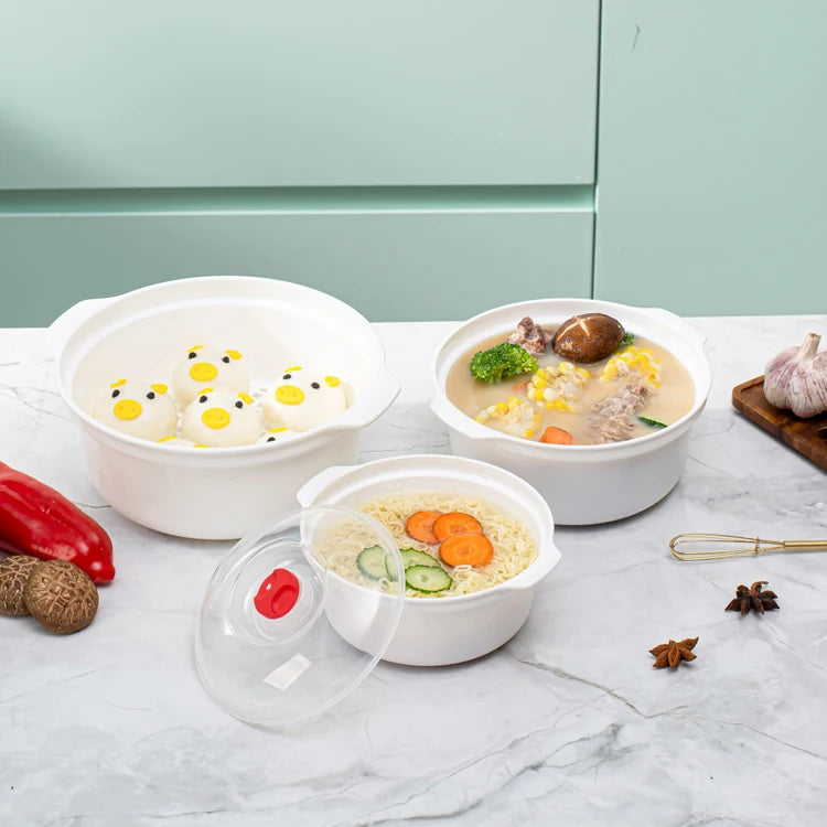 Microondas Horno Caja Especial Sopa Calentada Olla Arroz al Vapor Bollos Calientes al Vapor con Tapa Herramienta de Cocina de Grado Alimenticio Ecológica