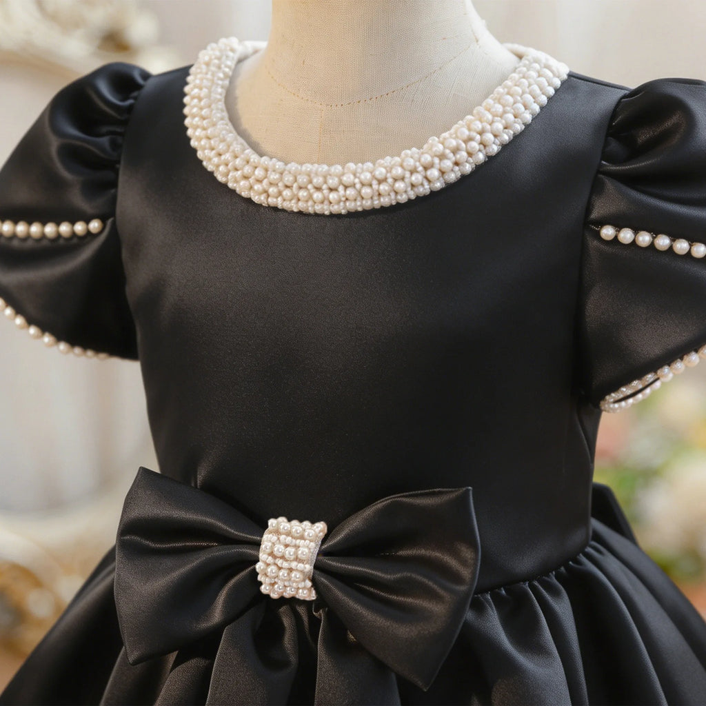HETISO Girls Pearls Princess Dress Beading Sleeve Kids Formal Ball Gown Children Party Costume 2-10Y
