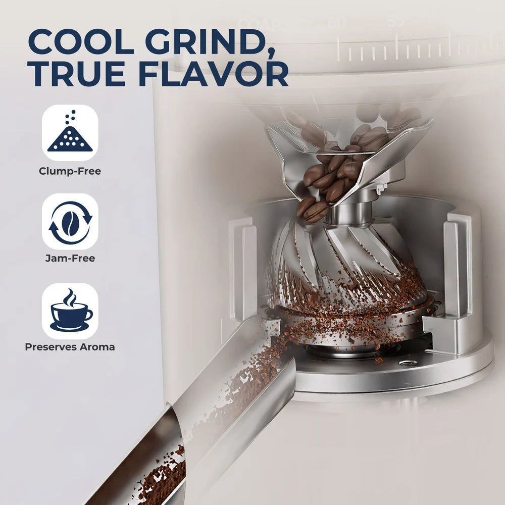 Portable Cordless Burr Coffee Grinder,60‑Speed Fine‑Coarse Adjustment,Rechargeable Coffee Mill for Camping, RV, Office & Kitchen