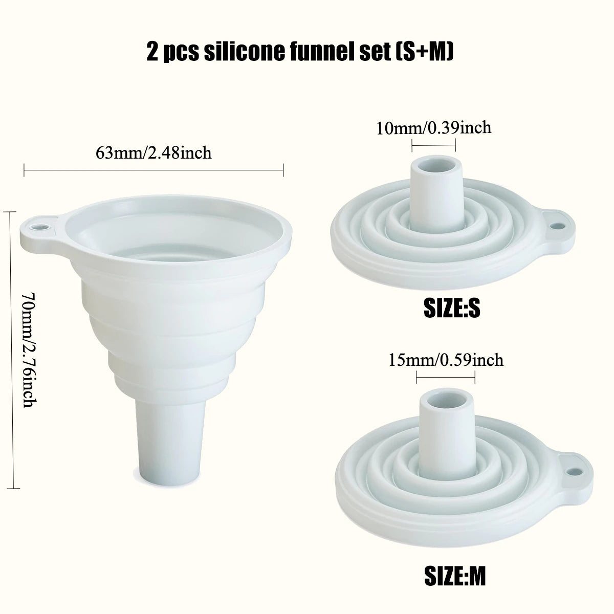 Juego de 3 embudos de cocina de acero inoxidable, embudos pequeños, embudo de boca ancha para tarros, embudo de silicona de grado alimenticio, accesorios de cocina