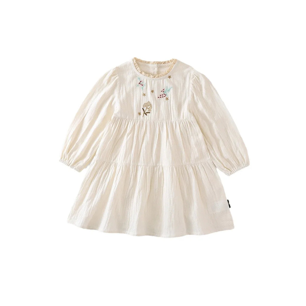 Children Girl Vintage Dress Spring Autumn Lace Turn Down Collar 2-8Y Princess Dress Fragment Flower Long Sleeve Baby Girls Dress