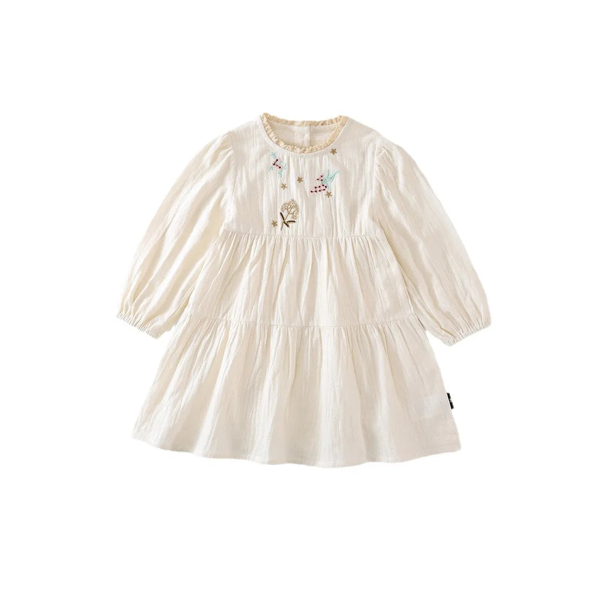 Children Girl Vintage Dress Spring Autumn Lace Turn Down Collar 2-8Y Princess Dress Fragment Flower Long Sleeve Baby Girls Dress