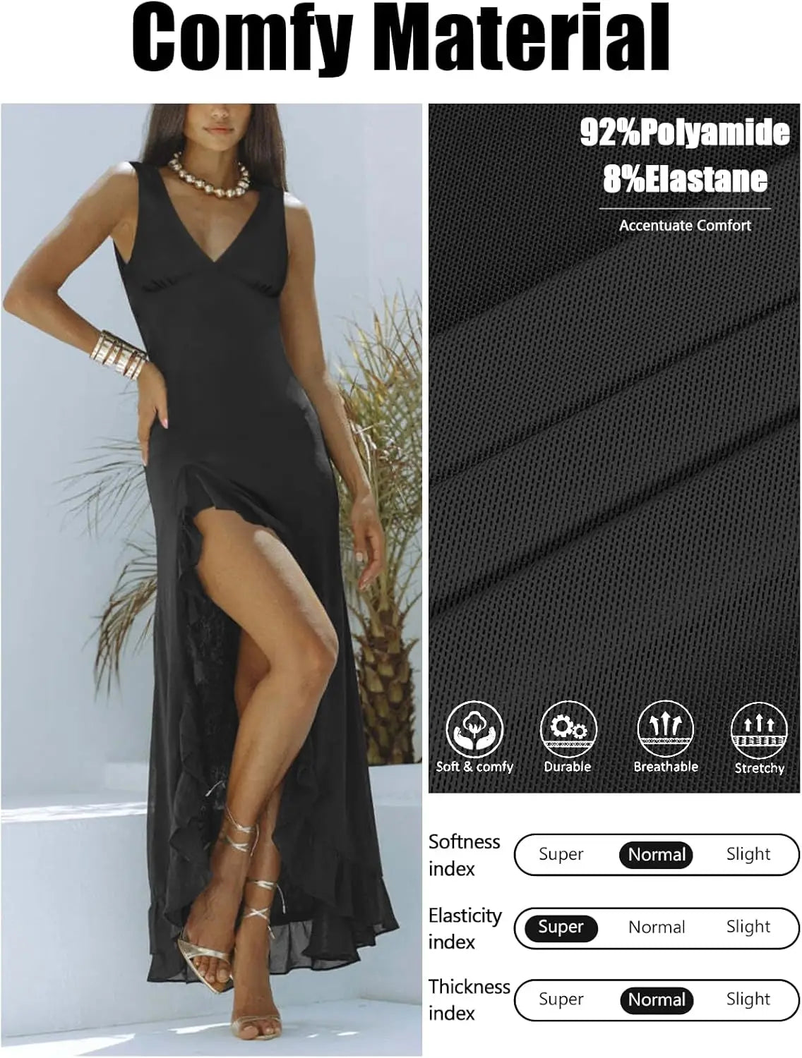 Luxury Black Formal Maxi Dress For Women Ruched Bust High Waist Flowy Ruffle Hem Gown For Brunch Birthday Wedding Guest Clubwear