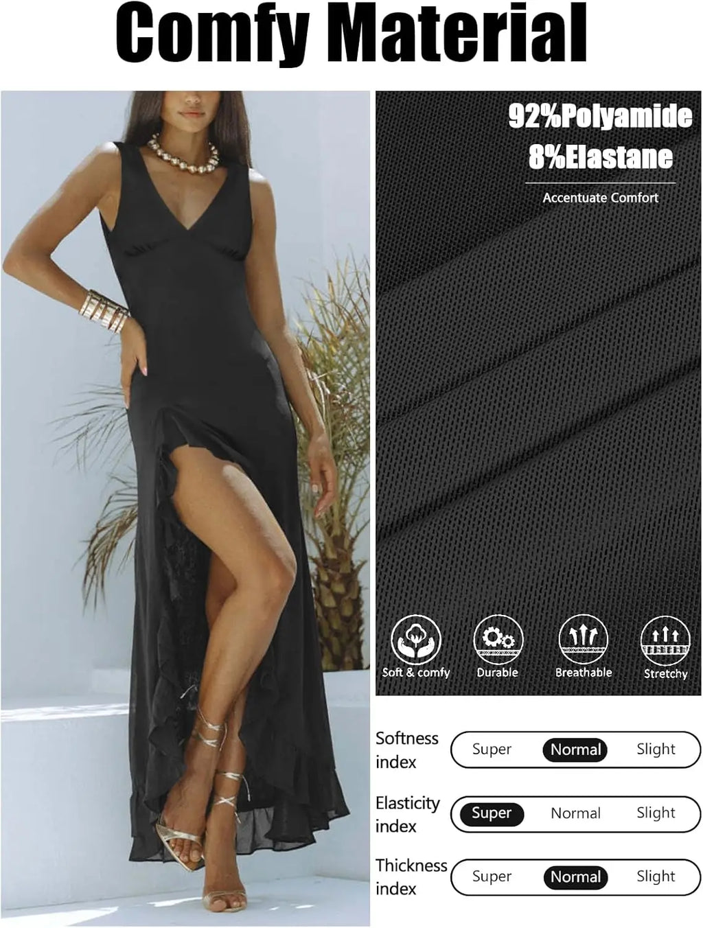 Luxury Black Formal Maxi Dress For Women Ruched Bust High Waist Flowy Ruffle Hem Gown For Brunch Birthday Wedding Guest Clubwear