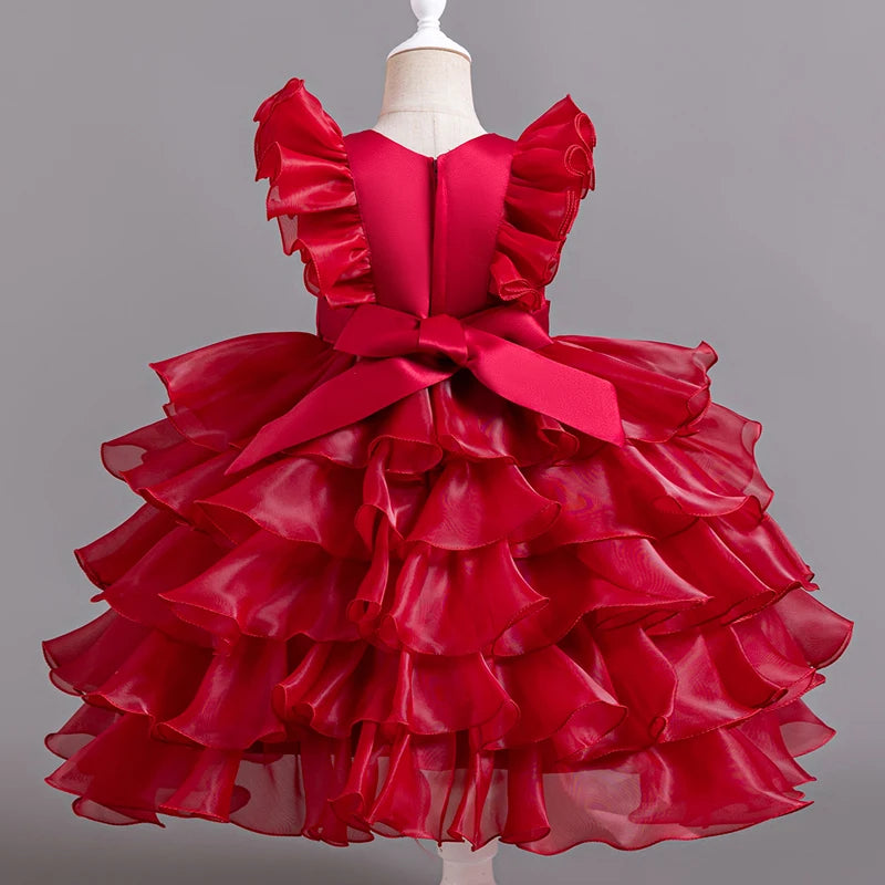 3-10 Years Children Boutique Dinner Party Formal Dress Princess Pink Elegant Glitter Ball Gown Baby Girls Birthday Party Dresses