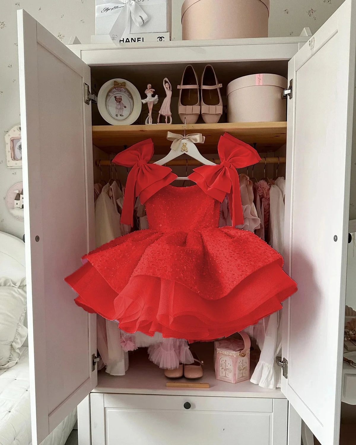 Party Dress Clothes Children Lovely Pink Flower Girl Wedding Sequins Beading with Bow Kids Birthday First Communion Ball Gowns