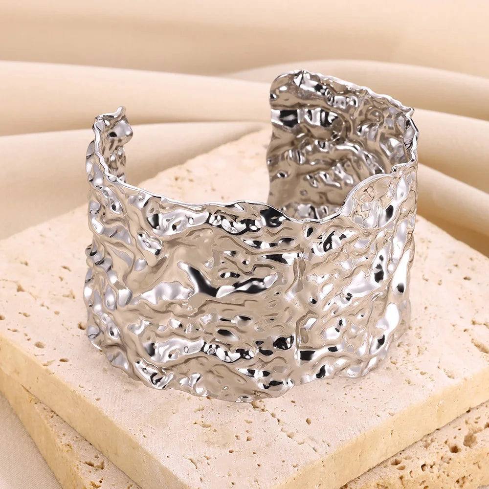 Stainless Steel Wide Bangles For Women'S Luxury Gold Color Chunky Flower Cuff Bangle Bracelet Femme Vintage Wedding Jewelry Gifts