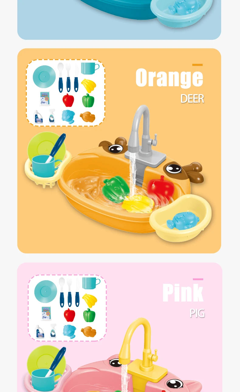 Juguetes de lavavajillas para fregadero de cocina, juguete de fregadero de cocina para niños pequeños, sistema de ciclo de agua automático eléctrico, regalos de juguete para niños