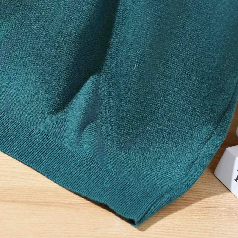 Summer 100% Merino Wool Men'S Lapel Pullover Short Sleeve Polo Neck Sweater Loose Top Business Casual Knit T-Shirt
