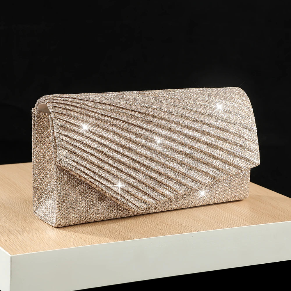 New pleated evening bag - elegant socialite banquet party dress handbag with detachable chain shoulder bag