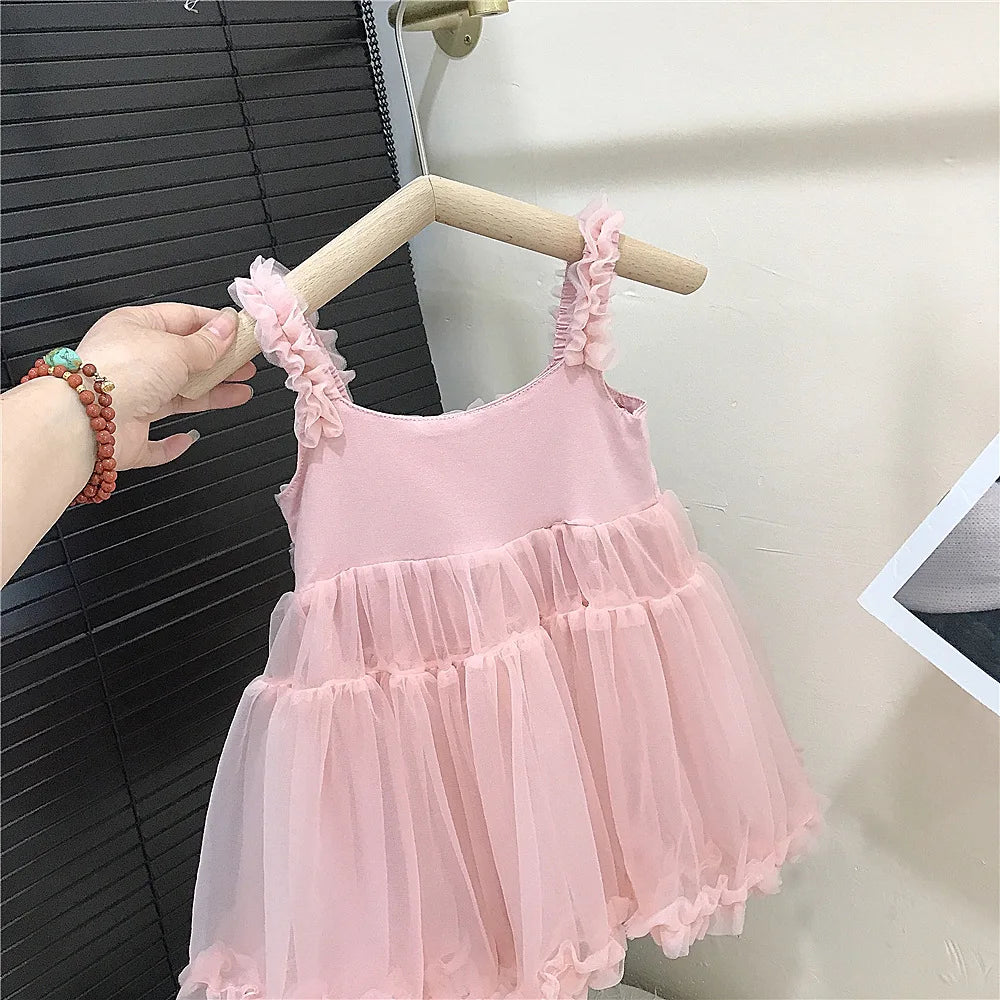Girls' Summer New Dress Children's Cute Suspender Princess Dress Girl Baby Thin Casual Mesh Dress Fashion