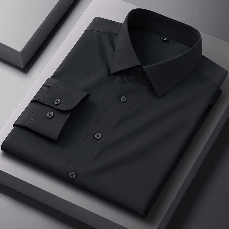 Bamboo Fiber AntiWrinkle Mens Long Sleeve Dress Shirt Slim Fit For Business Professionals