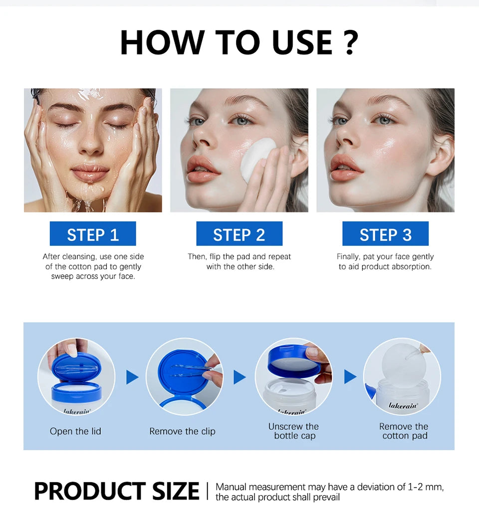 Lakerain 2Pcs Set 0-Pore Toner Pad & Salmon PDRN Pink Peptide Facial Serum Deep Moisturizing Glow Korean Facial Skin Care Kit