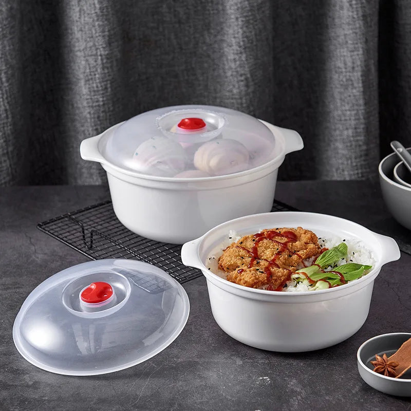 Microondas Horno Caja Especial Sopa Calentada Olla Arroz al Vapor Bollos Calientes al Vapor con Tapa Herramienta de Cocina de Grado Alimenticio Ecológica