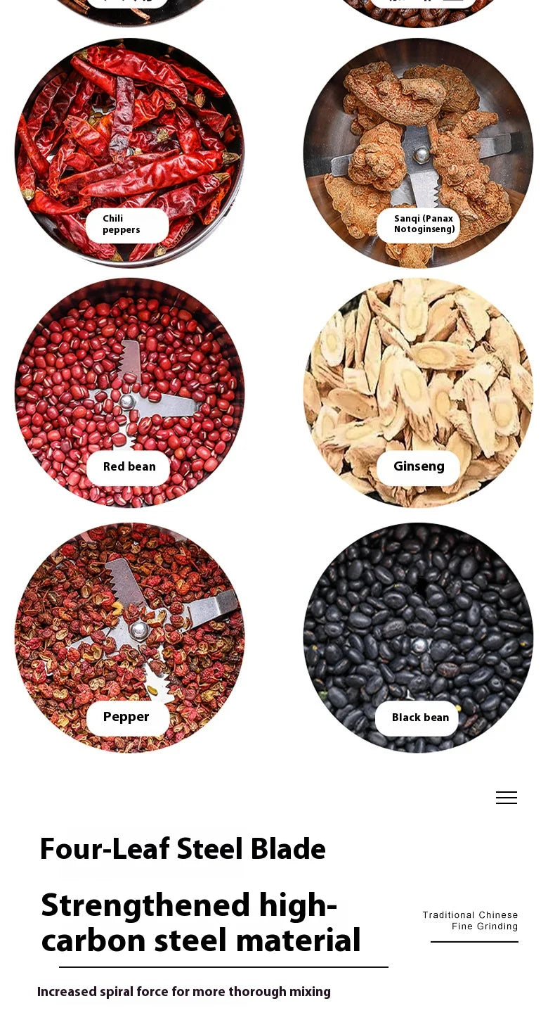 304 Stainless Electric Grinder Eight Page Blade Electric Fast Grinding Multifunction Smash Machine Rice Beans Home Blender