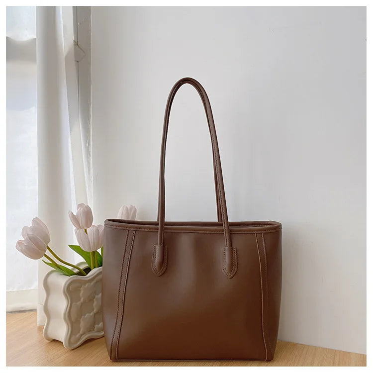 Solid Color PU Leather Women's Handbag, Versatile Korean Single Shoulder Underarm Bag, Temperament Tote Bag for Women Daily Use