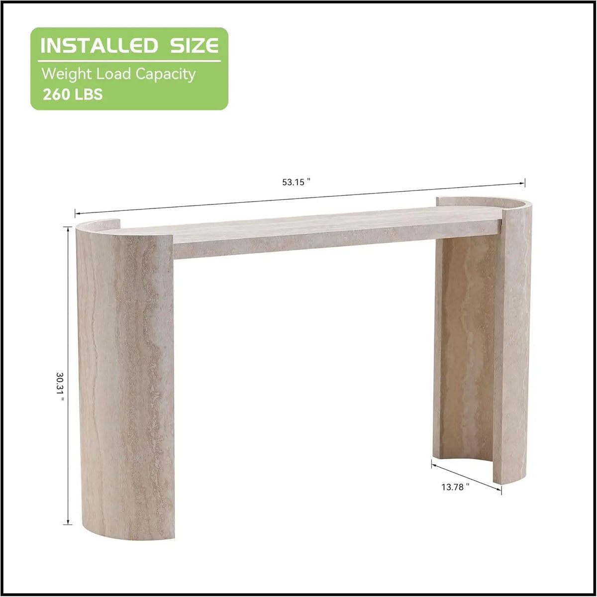 Modern Console Table Entryway Living Room Hallway Sofa Behind Wooden Faux Marble Pattern Beige W53.15", Customized