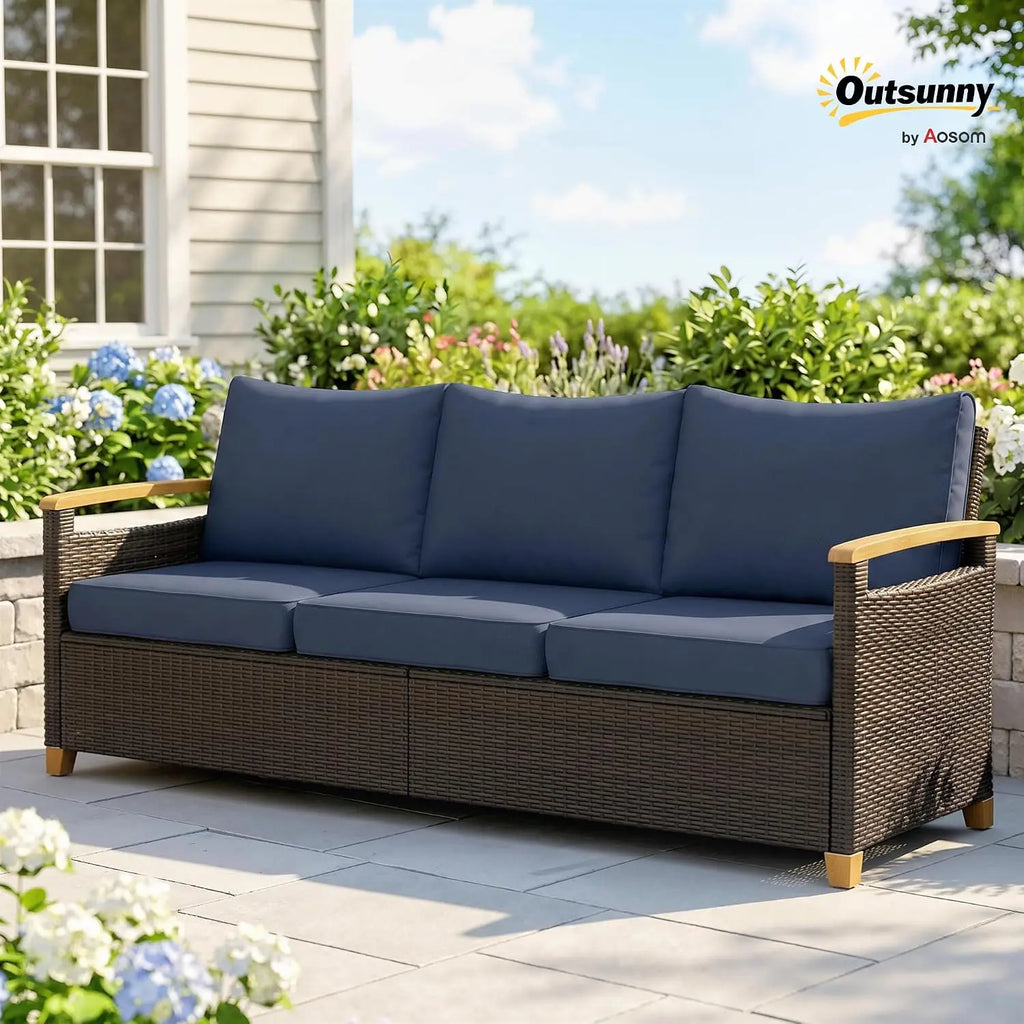 3 Seater Outdoor Wicker Sofa with 4" Foam Cushions for Patio Garden, Customized