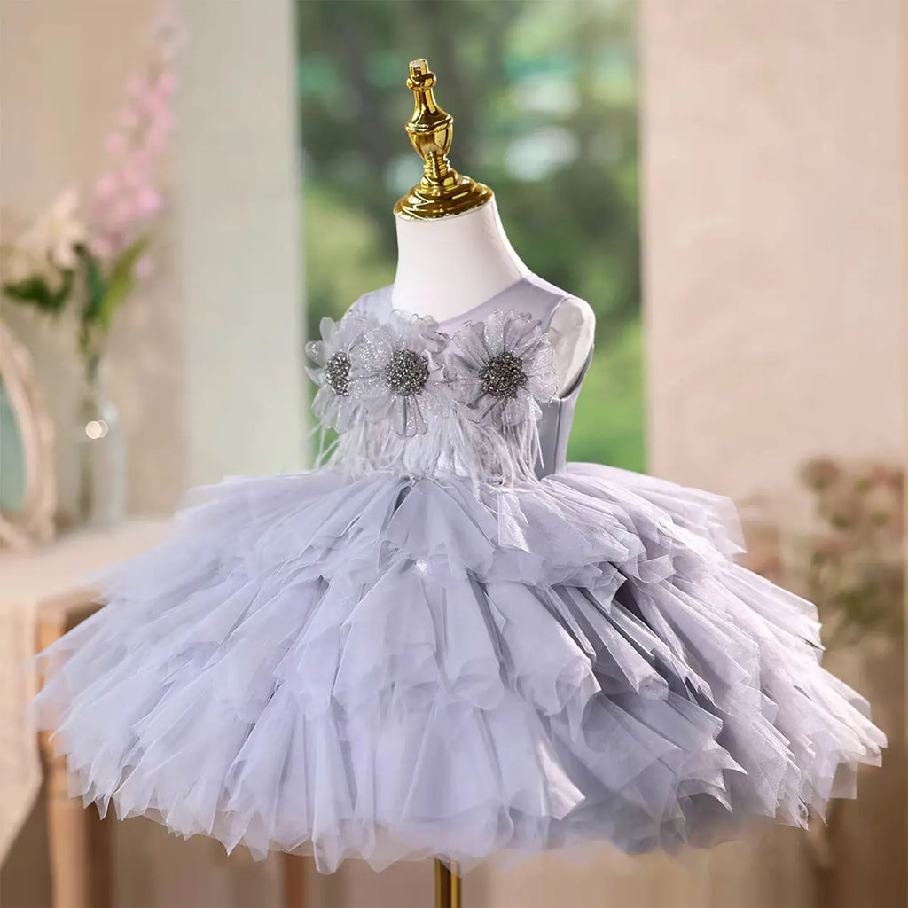Dreamy Vow D059 Charming V-Neck Long Sleeves Bowed Heart Pattern Tulle Baby Flower Girl Dresses Wedding Evening Prom Ball Gown