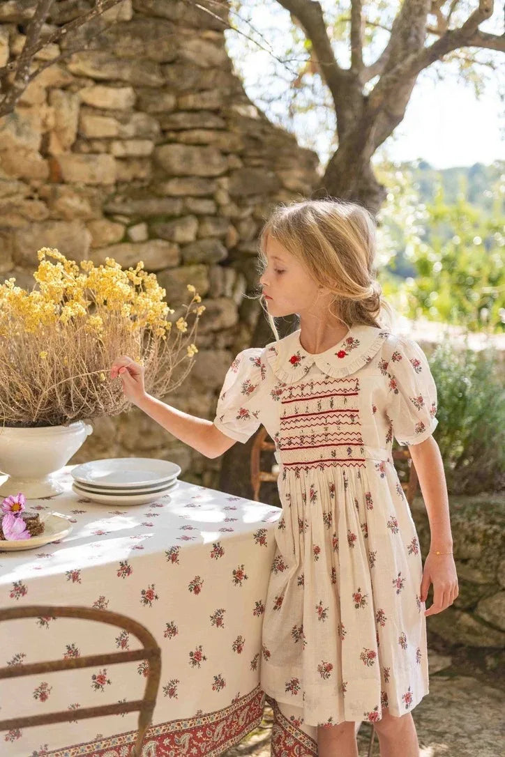 Children's Dress 2026 Summer New Product BD Girls Pastoral Embroidery Wrap Bubble Sleeve Shirt Skirt Princess Dress
