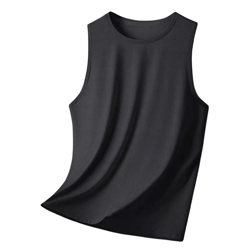 Men's Ice Silk Sleeveless Vest Thin Summer Sport Quick Dry Breathable Mesh Base Shirt Running Hurdles Training Clothes