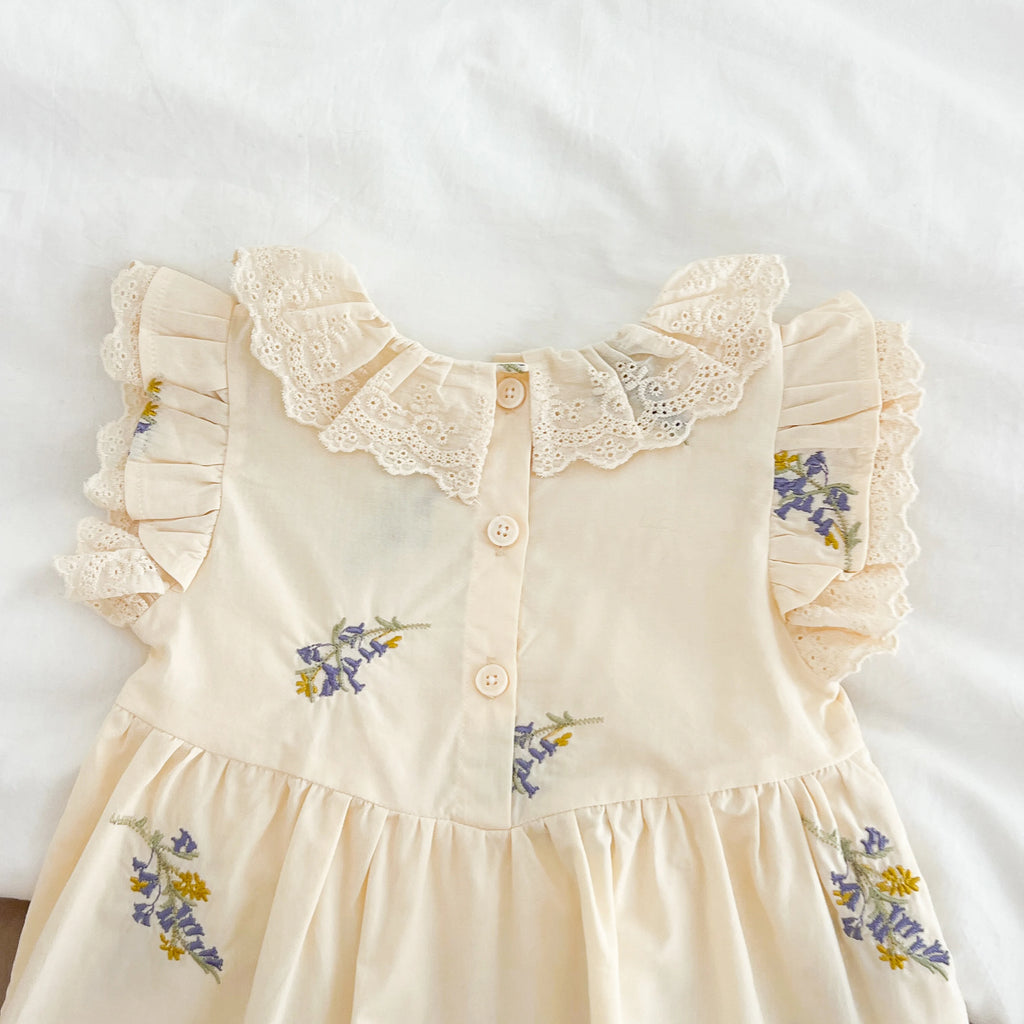 1-6Yrs Summer Girls Dress Baby Clothes Fashion Smocking Stitch Girls Dress Puff Sleeve Floral Cotton Baby Girls Princess Dresses