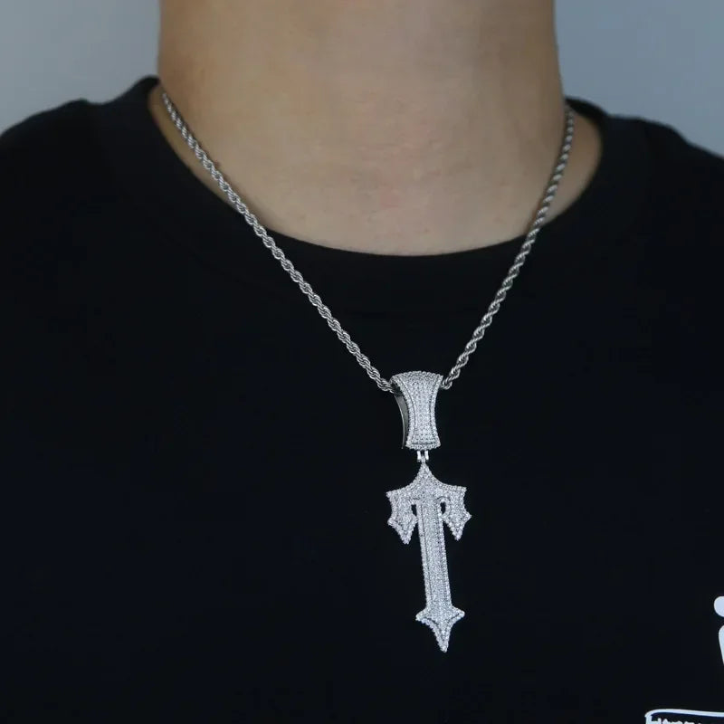 Moissanite Cross Pendant Necklace 14K Gold Long Chain Unisex Jewelry For Women And Men