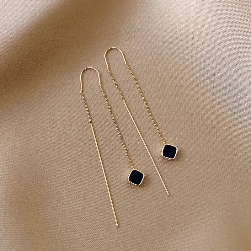 Rose Gold Threader Drop Earrings for Women Long Hanging Zircon Crystal Piercing Jewelry