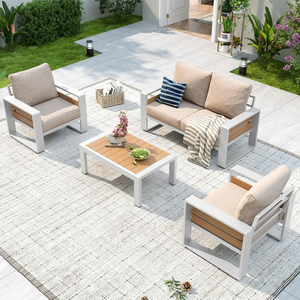 Aluminum Outdoor Sectional Sofa 4-Piece Patio Furniture with Olefin Cushions & Waterproof Cover for Backyard, Customized
