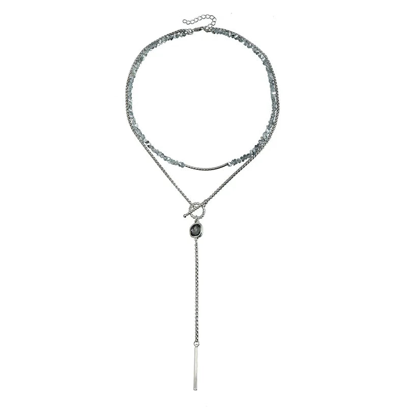 Women'S'S Gray Glass Jewelry Long Tassel Layered Bracelet Drop Earrings Fashion Accessories Trendy Daily Wear