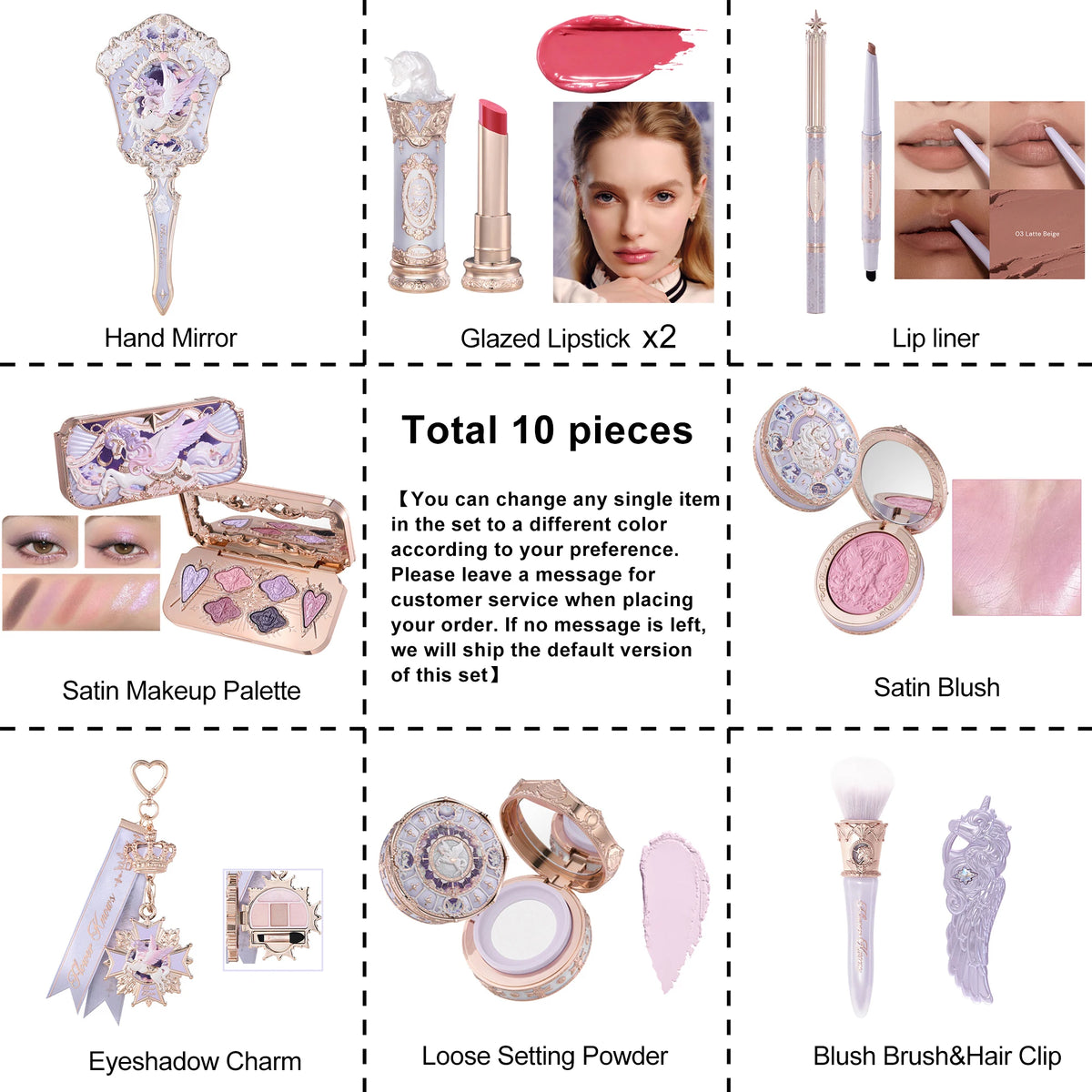 Flower Knows Knight Unicorn Makeup Set - Eyeshadow, Blush, Lipstick