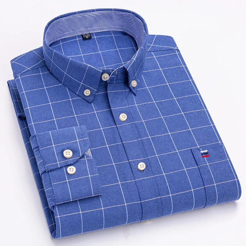 Pure Cotton Oxford Mens Shirt Long Sleeve Casual Plain Solid Regular Fit Classic Dress Shirt For Men
