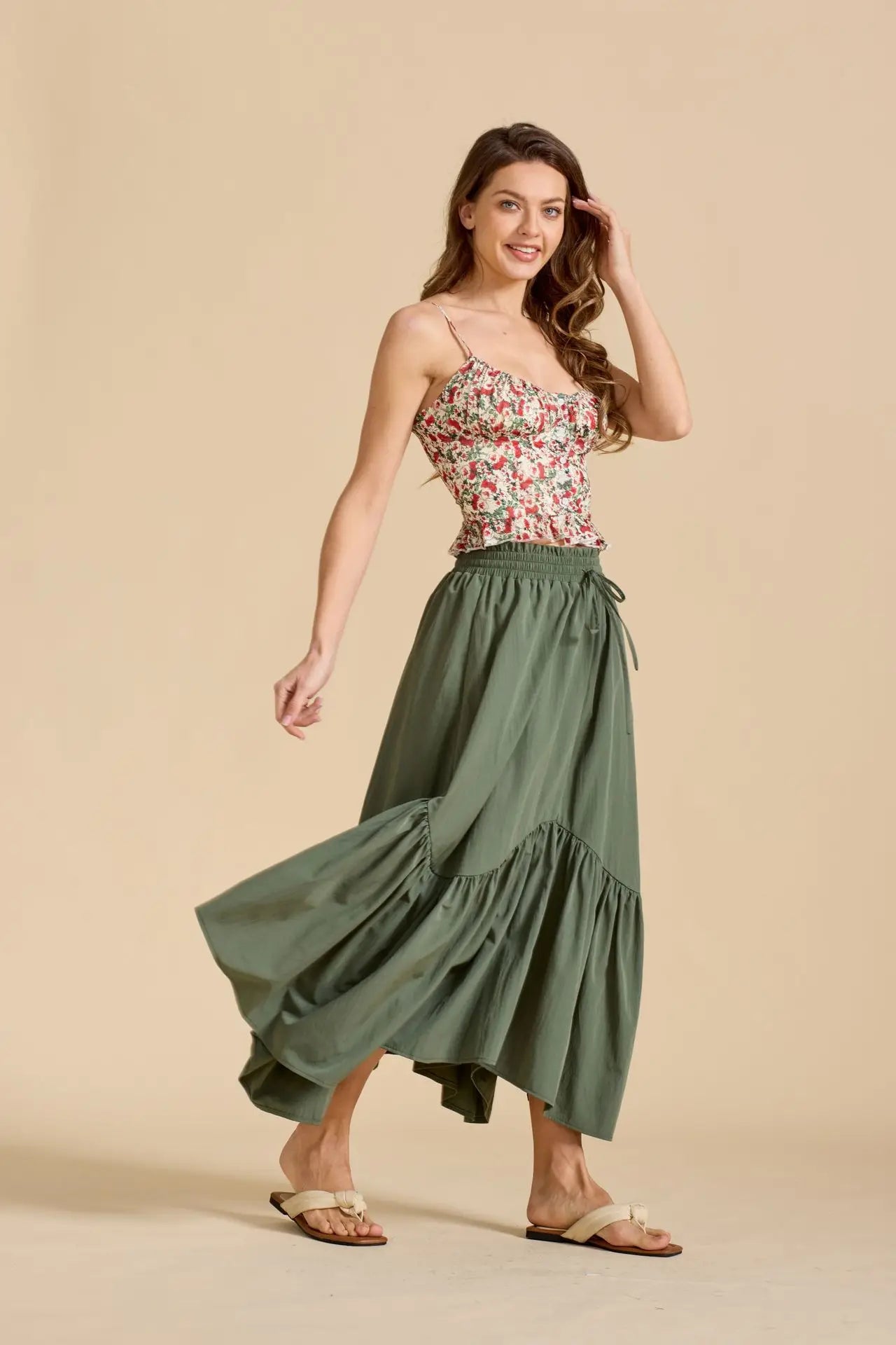 Summer Boho Maxi Skirt Women's Adjustable Drawstring High Waist Cascading Ruffles Artistic Flare European Vintage Style Sexy