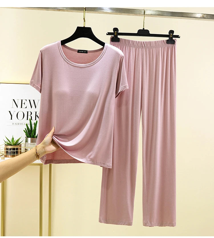 Women's Modal Two-Piece Pajama Set - Loose Lightweight Loungewear