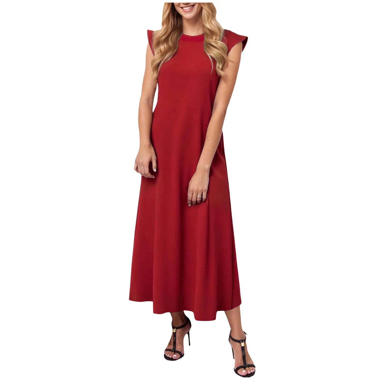 Women's Solid Color Summer Dress Flying Short Sleeve Loose Fit A Line Long Dress Casual Oversized O Neck Beach Vestidos Mujer