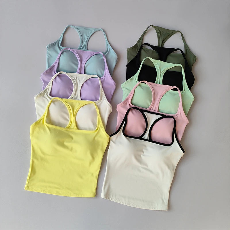 Sports and Fitness Vest with Chest Pad Summer Shockproof Beauty Back Nude Feeling Suit Pilates Training Yoga Top Yoga Clothing