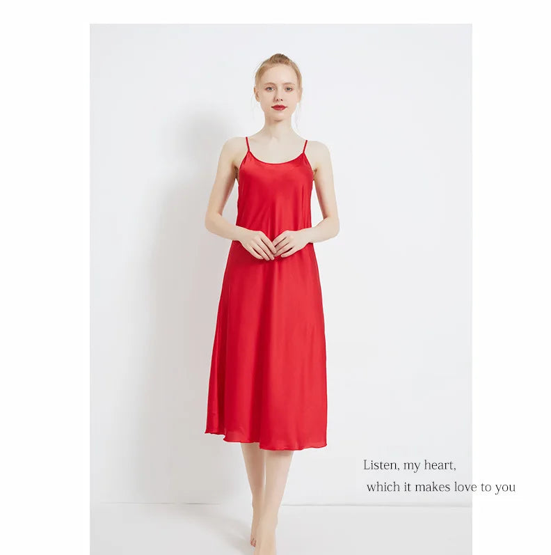 Summer Women Solid Plus Size Ice Silk Sexy Long Spaghetti Strap Nightgown Side Slit Close Fitting Sleep Dress Lingerie Sleepwear