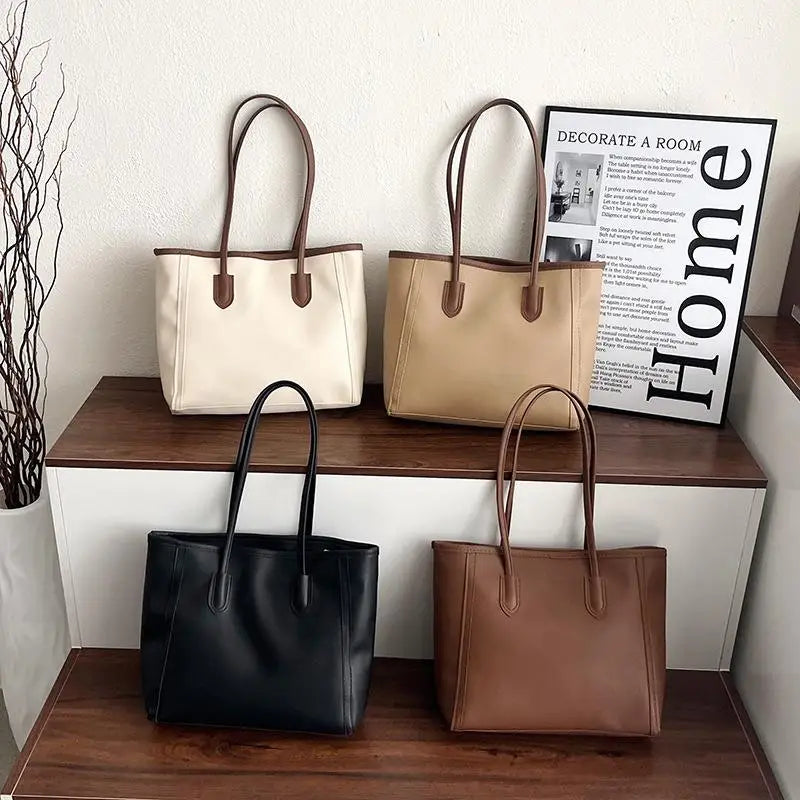 Women Tote Bag Large Capacity PU Leather Commuting Versatile Simple Shoulder Bag Crossbody Work Handbag Fashion Travel Casual