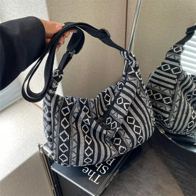 Crossbody Bags Tribal Style Shoulder Bag, Foldable Crossbody Striped Pattern, Flag Theme Hand Washable Edge Painted Lining