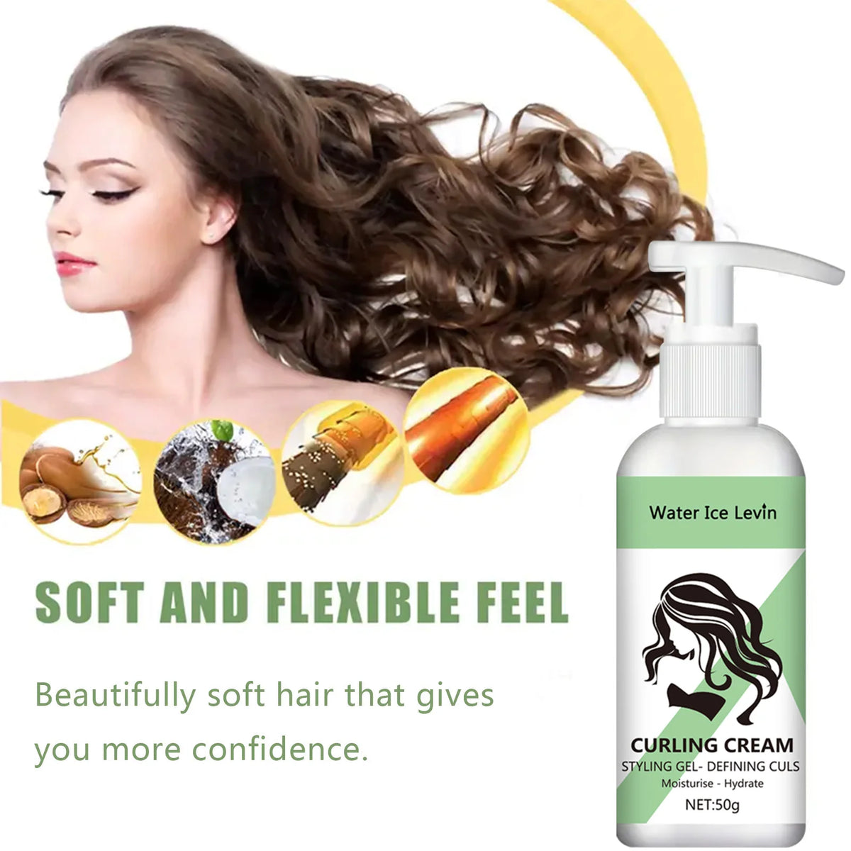 Water Ice Levin Curl Enhancer Cream - 50g with Keratin & Biotin
