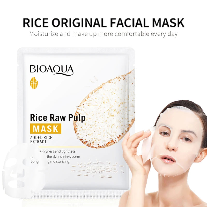 5/10pcs BIOAQUA Rice Raw Pulp Facial Masks Whitening Moisturizing Hydrating Anti-aging Face Mask Sheets Masks Skin Care