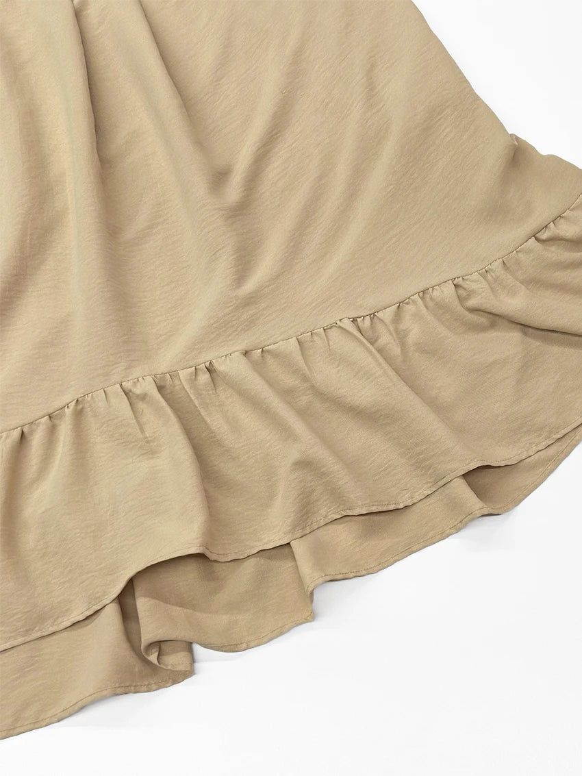 Parc Fee Fashion Loose Khaki Women's Dress Sexy V-Neck Long Sleeve Ankle Length Dresses Elegant Classic Ruffles Female Dress