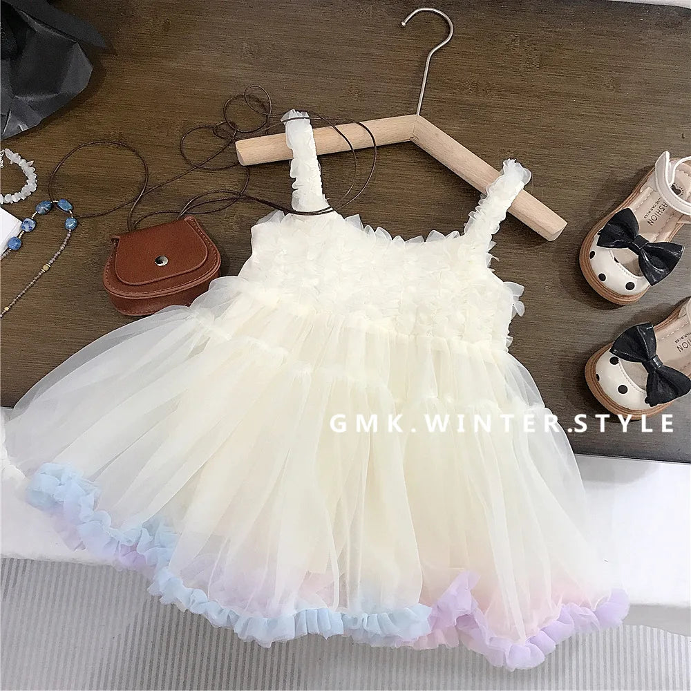 Girls' Summer New Dress Children's Cute Suspender Princess Dress Girl Baby Thin Casual Mesh Dress Fashion