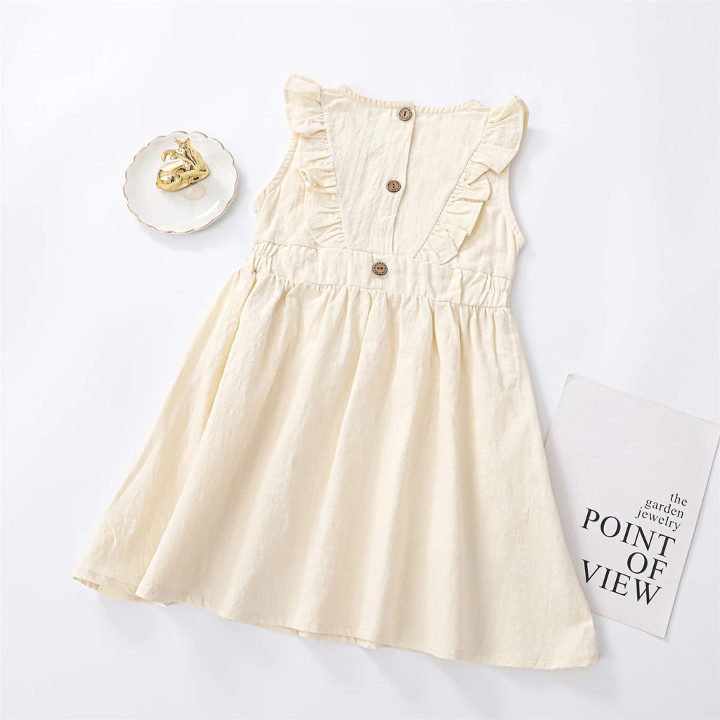 Children's Flying Sleeve Cotton Dress Girls' Skirt Summer Clothing Solid Color Short Ins