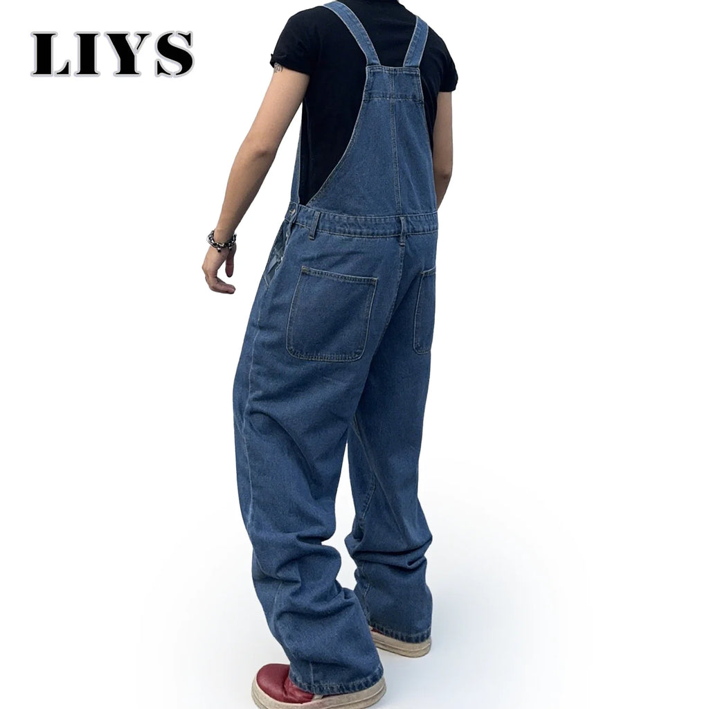 Overalls For Men Denim Suspenders Baggy Jeans Men'S Street Casual Solid Mid Waist Loose Washed Jumpsuits Length Tracksuit