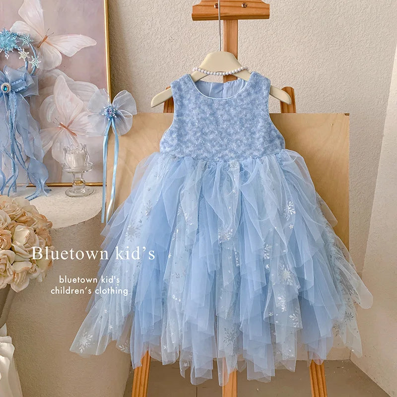 Princess dress, girls' summer 2026 new children's sequin baby's beautiful birthday solid color fluffy dress