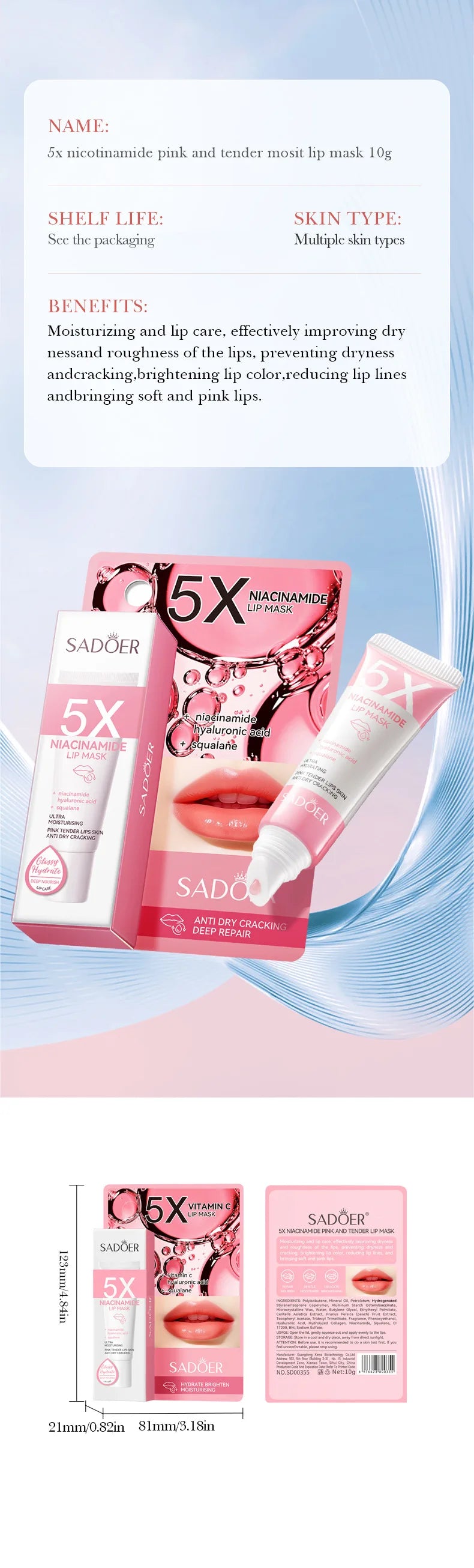 Niacinamide Plumping Lip Mask - Intense Hydration Lip Balm 10g