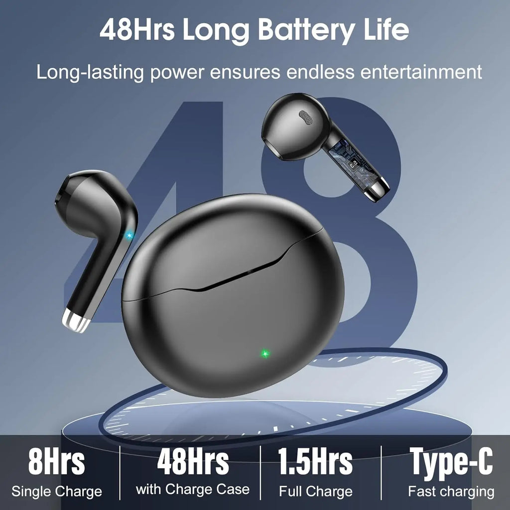 T6 Wireless Earbuds Bluetooth 5.3 ANC Active Noise Cancelling Headphones 48H Playtime IPX7 Waterproof HiFi Deep Bass in-Ear Sport Earphones with HD Mic for iPhone Samsung Android.