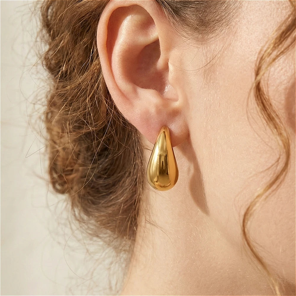 10-31mm Stainless Steel Vintage Chunky Water Drop Earrings For Women Gold Plated Thick Earring Statement Wedding Jewelry Gifts